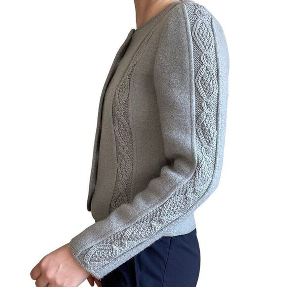 Vintage 80s Womens Woodstock Boiled Wool Gray Bavarian Cable Knit Cardigan Sz M - Picture 5 of 8